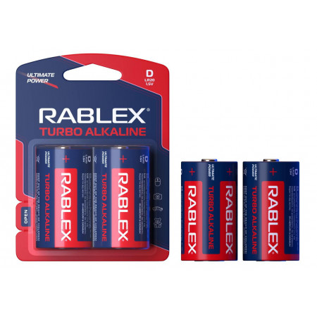 Батарейка Rablex LR20/D2/2шт/TURBO / Алкалінова / БЛИСТЕР