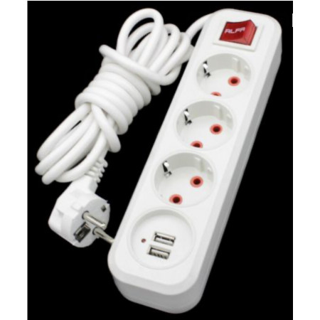 Подовжувач RLFR з заземленням 3 розетки 10 метрів + USB