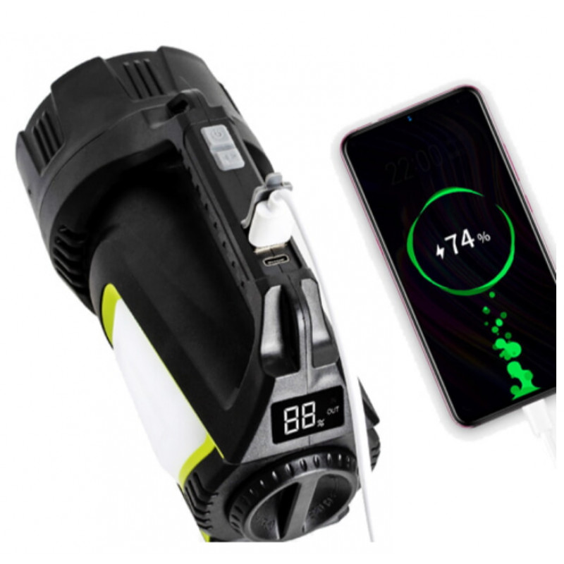 Ручний ліхтар T100A-10W+2COB, Білий, Червоний, Синій, power bank, 4x18650, ЗУ Type-C