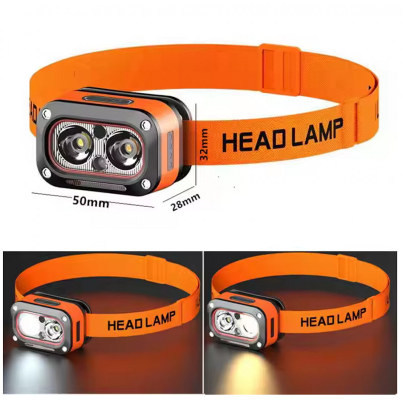 Налобный фонарь G08-2XPG, Белый; Жёлтый, LED Красный, Motion Sensor, Li-Ion аккумулятор, ЗУ Type-C