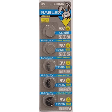 Батарейки-Таблетки Rablex CR1616/3V блистер 5шт.