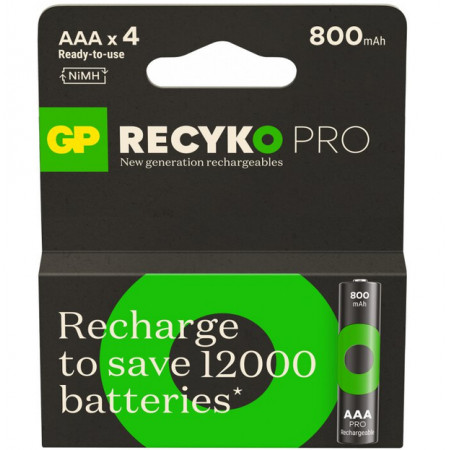 Акумулятор GP Recyko Pro 800mAh Eco, Ni-MH AAA, 1.2V, 2.4A, LSD70-5, коробка 4 шт.