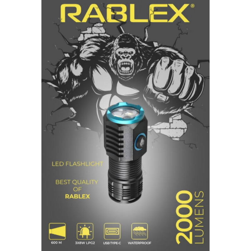 Ручной фонарь Rablex RB902, Li-ion 18350, Zoom, ЗУ Type-C,