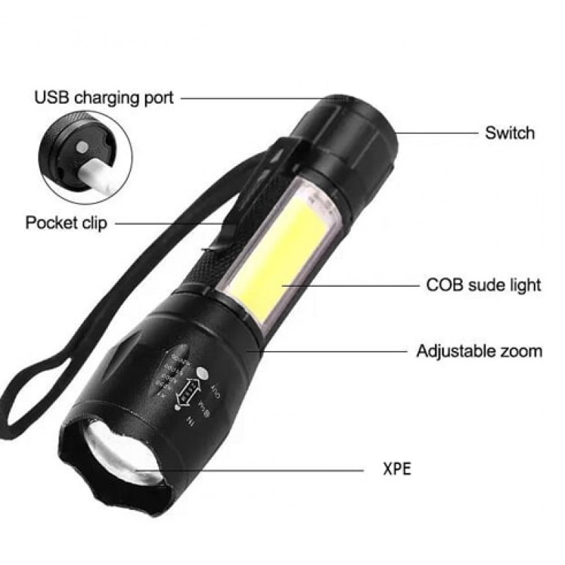 Ручной фонарь Police W601, Li-Ion аккум., ЗУ microUSB, zoom, красный и белый свет