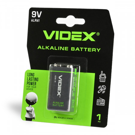 Батарейка Videx Крона 6F22 / 9V / Алюмінієва / 6LR61 / БЛІСТЕР