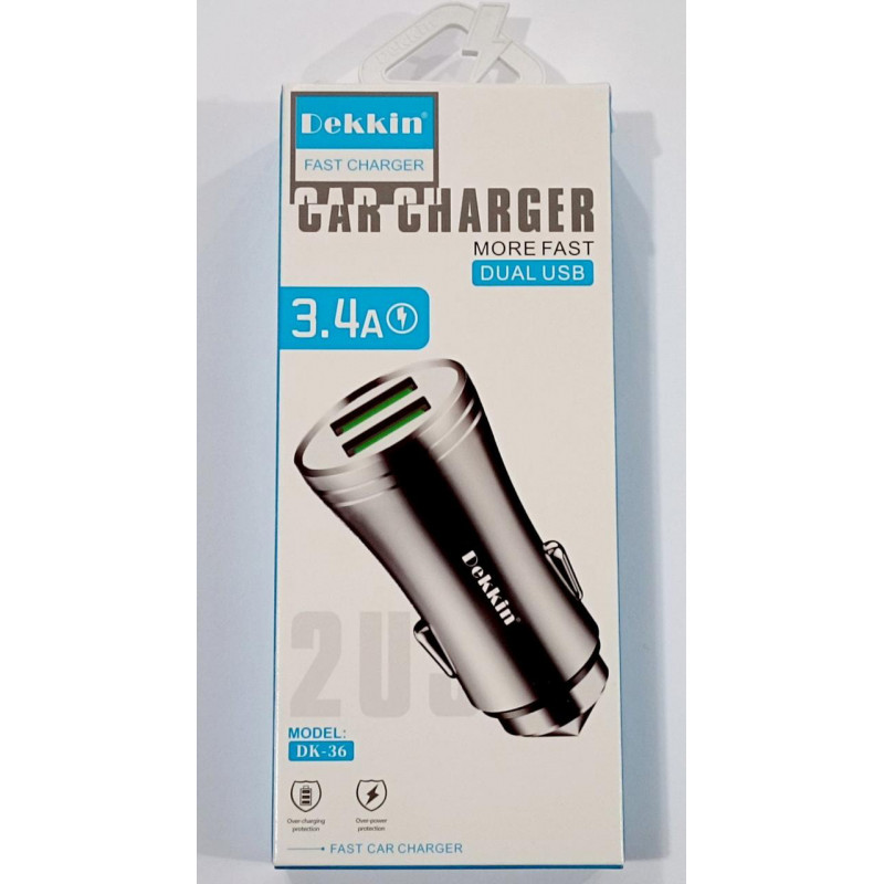 Автомобильное зарядное устройство USB x 2 Dekkin DK-36 / MicroUSB / DC5V-3.4A