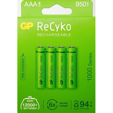 Аккумулятор GP ReCyko1000 /R3 AAA /Ni-MH 950mAh 1.2V 1 шт. (в упаковке 4шт), блистр
