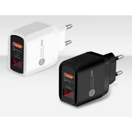 СЗУ Сетевое зарядное устройство PD PKG034, 2*USB, QC3.0, 25W, LED