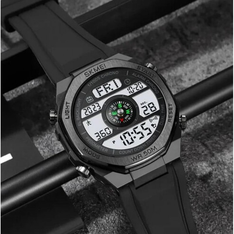 Часы наручные SKMEI 2209BKWT, BLACK-WHITE, Compass, Pedometer, 10350