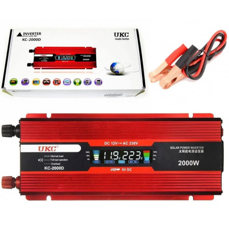 Інвертор перетворювач UKC AC/DC KC-2000D 2000W 12V + lcd / 3739