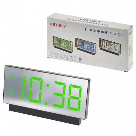 Часы электронные VST-897-4, ярко-зеленый,температура, USB