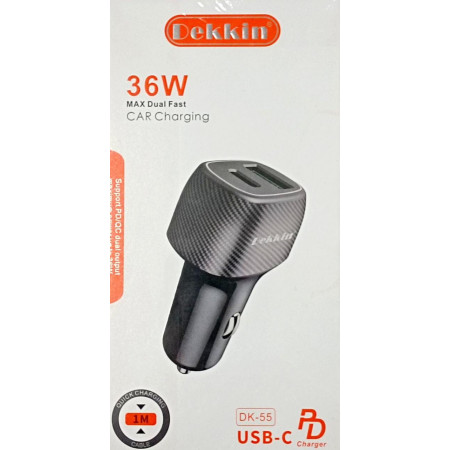 Автомобільне зарядне пристрій USB+PD Dekkin DK-55 / +кабель Type-C