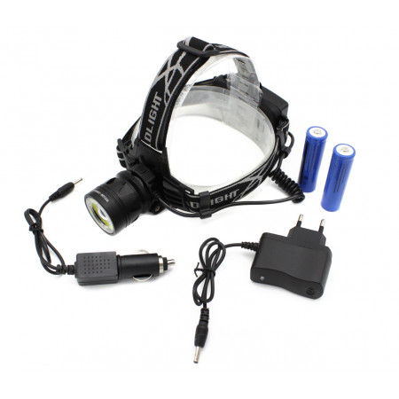 Налобный фонарь PL126, Акк., T6 LED, Zoom, автомобильная зарядка