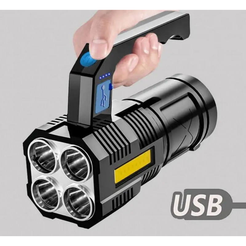 Ручний ліхтар X502, 4LED+COB, Li-Ion акум., ЗУ microUSB