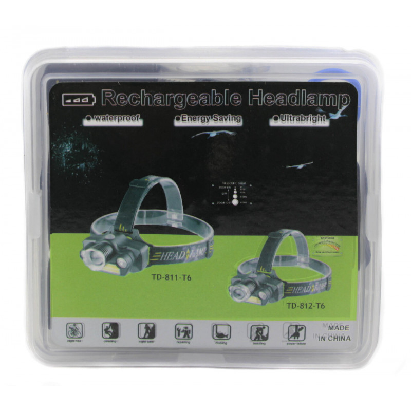 Налобный фонарь RB129, TD-812-T6, 1х18650 Акк., T6+2хXPE+COB, Zoom, MicroUSB ЗУ
