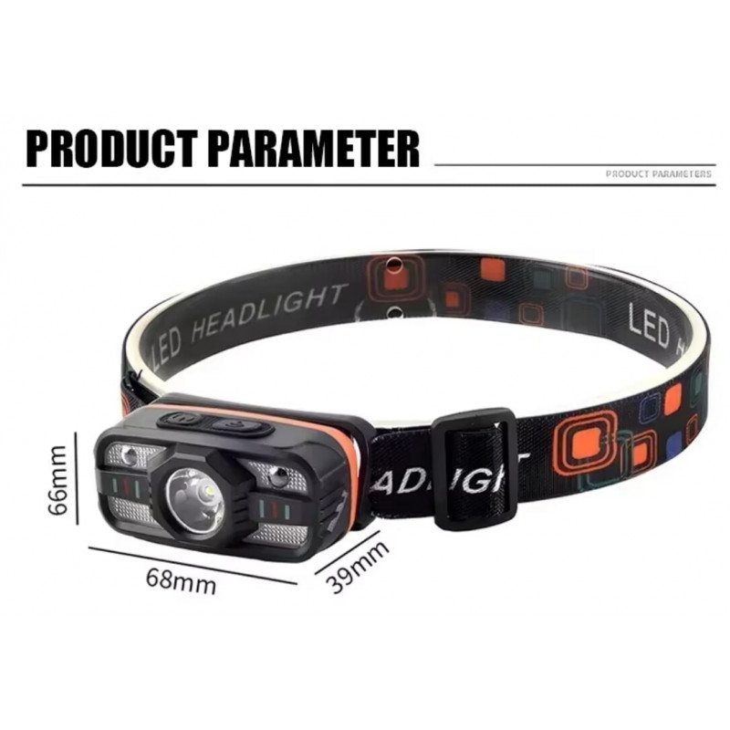Налобный фонарь PL-199, XPE-SMD, аккум., ЗУ Type-C, сенсор