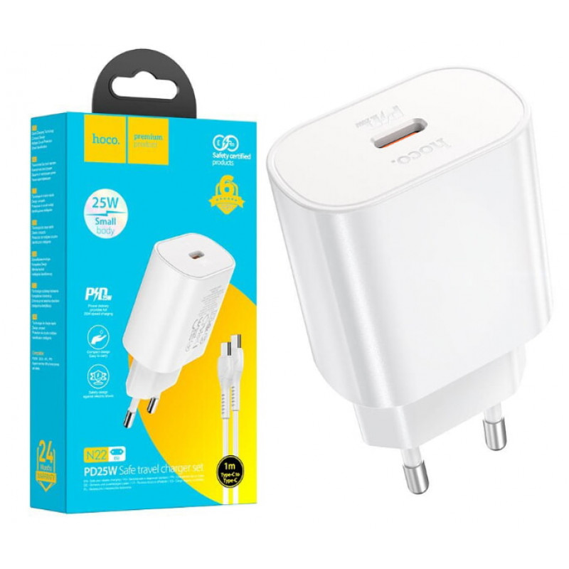 СЗУ Сетевое Зарядное Устройство Hoco N22, быстрая зарядка 25W, Type-C - Type-C