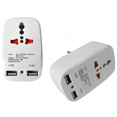 Универсальный адаптер 2в1, переходник+зарядка USB  / NK-823/ 7043