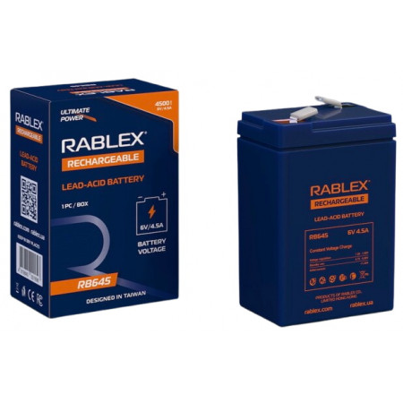 Аккумуляторная батарея Rablex 6V 4.5Ah (RB645), свинцово-кислотная (SLA)
