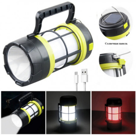 Фонарь для кемпинга 910-LED+COB, power bank, Li-Ion, солн. бат, ЗУ microUSB, Красный, Белый