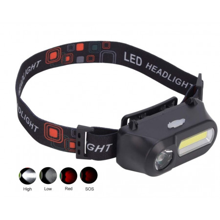 Налобный фонарь Bailong BL-1804, LED+COB, красный, белый, аккумулятор 18650, micro USB, 8920