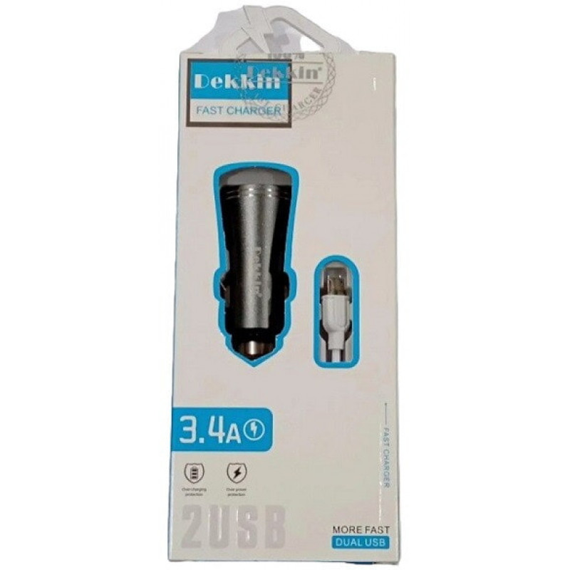 Автомобильное зарядное устройство USB x 2 Dekkin DK-36 / MicroUSB / DC5V-3.4A