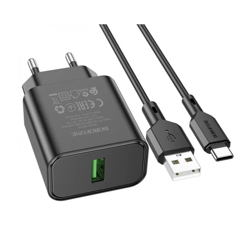 СЗУ Сетевое Зарядное Устройство BOROFONE BA72A Spring (QC3.0 18W) + Type-C