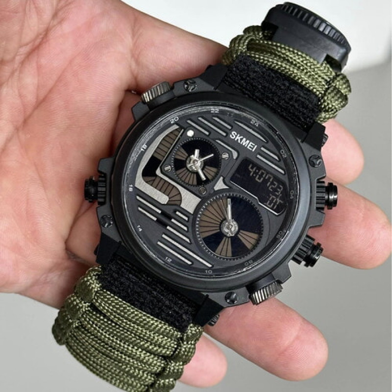 Часы наручные SKMEI 2202AG, PARACORD, ARMY GREEN, Compass, термометр, свисток, кресало, 10347