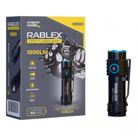 Ручной фонарь Rablex RB901, Li-ion 16340, Zoom, ЗУ Type-C,