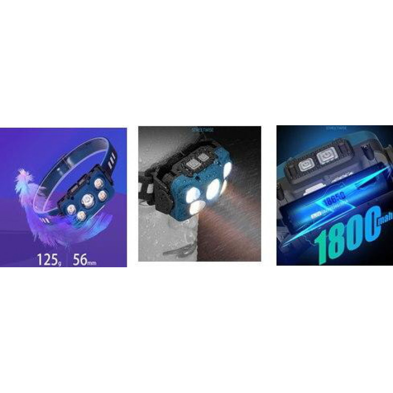Налобный фонарь Rablex RB960, жёлтый+белый+красный, 5хCOB, Sensor, аккум, Type-C