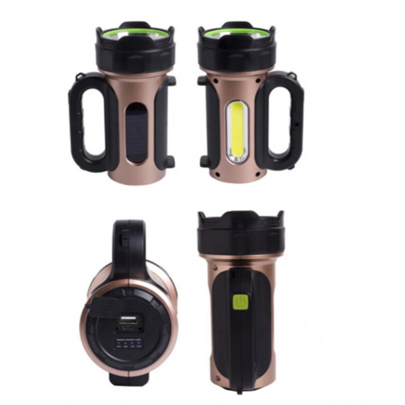 Ручной фонарь T93-LED+COB, Белый, Красный, powerbank, Li-Ion аккум., солн., батарея, ЗУmicroUSB,