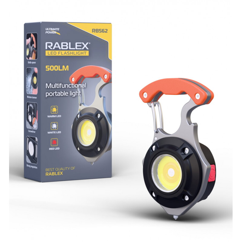 Фонарь для кемпинга Rablex RB562, Белый, Жёлтый, Красный, multitool, Li-Ion аккум., магнит, карабин