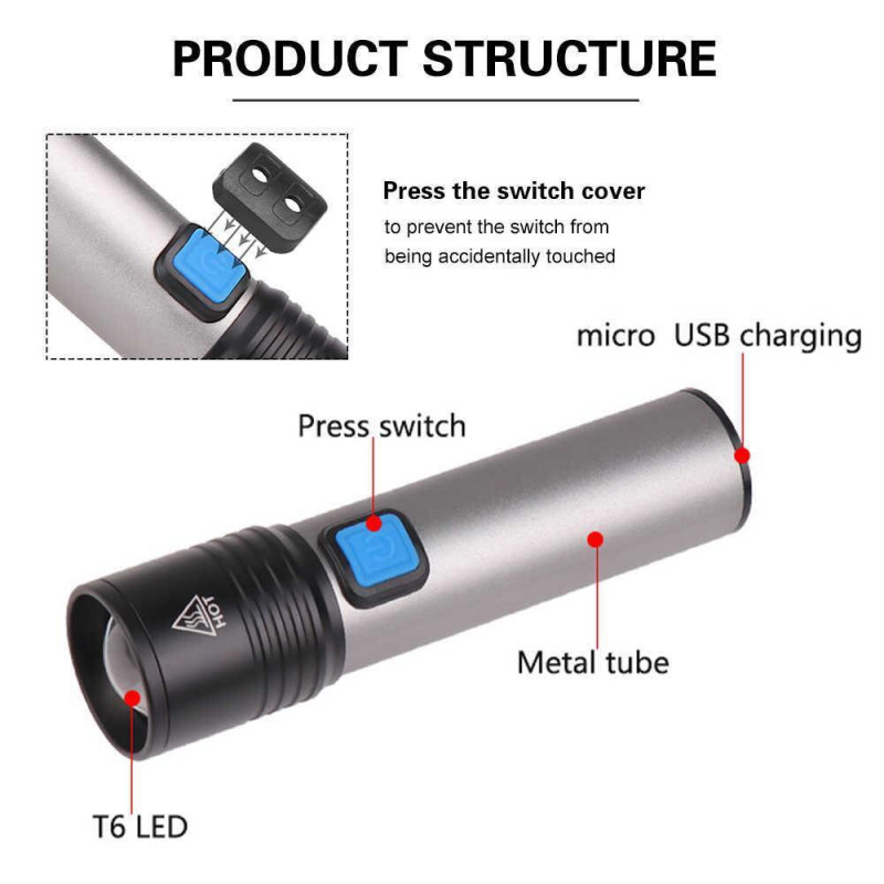 Ручной фонарь аккумуляторный BL-K31, USB charge, 6811