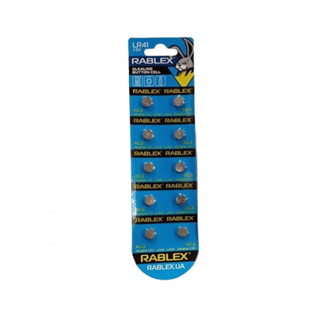 Батарейки-Таблетки Rablex LR41/AG3/1.5V блистер 10шт.