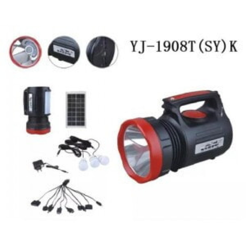 Ручний ліхтар Yajia YJ-1908, 20W+22SMD LED, Power Bank, Сонячна панель, Led лампочки, Радіо