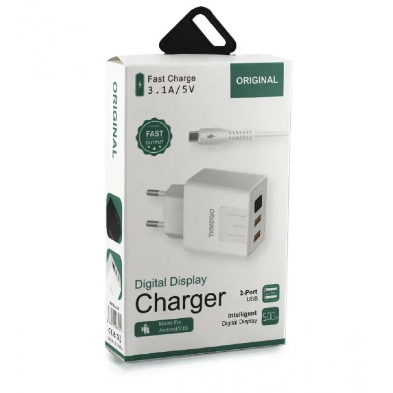 СЗУ Мережева Зарядна Пристрій USB x 2/ A-14 - 2USB / Цифровий Дисплей / CX-QC03 / ART-5740