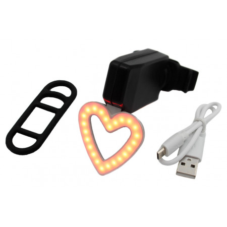 Велосипедний задній ліхтарик мигалка акумуляторний Серце 902 microUSB