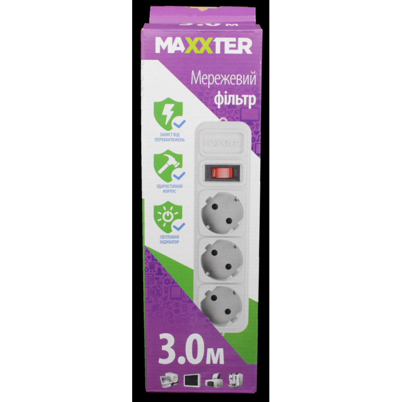 Сетевой фильтр Maxxter SPM3-G-10G 3 гнезда, 3 метра