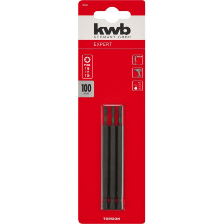 Набор торсионных бит 100 мм, Torx T10/15/20, 3 шт, KWB (123241)