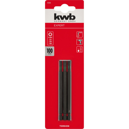 Набор торсионных бит 100 мм, Torx T25/30/40, 3 шт, KWB (123242)
