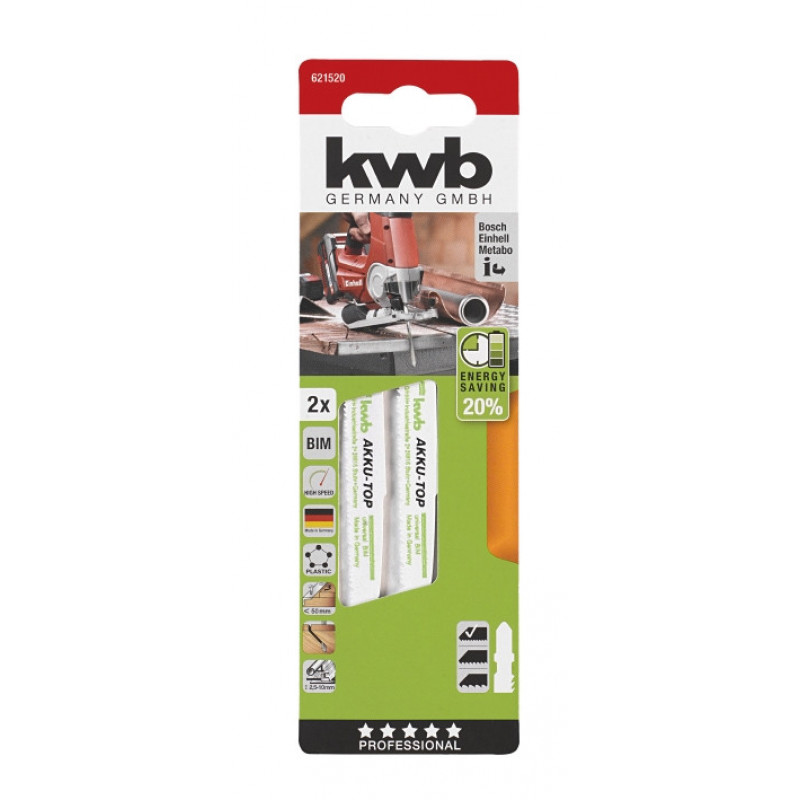 Плотна для лобзика, по металлу, Bi Metall 80/57 мм, 2 шт, ACCU TOP KWB (621520)