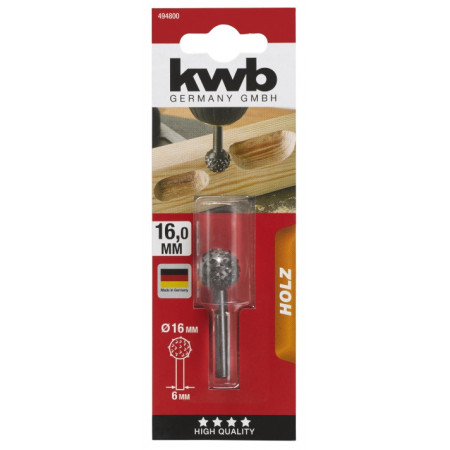 Бор-фреза по дереву сферическая, 16мм, KWB (494800)