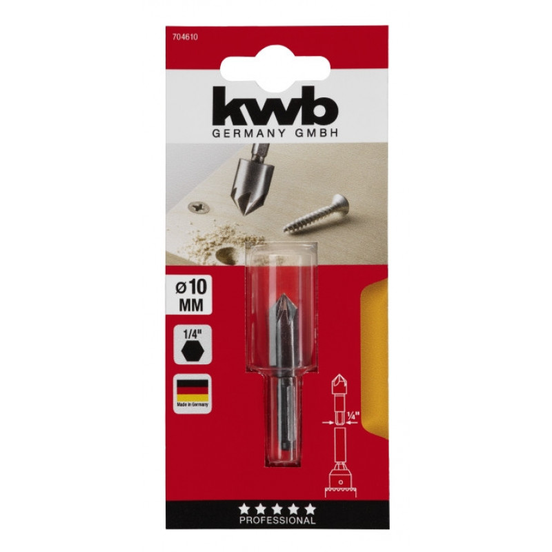 Зенкер WS 10 мм, 7 країв, 6-гранний хвостовик, KWB (704610)