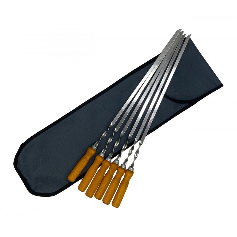 Набор шампуров Mzavod с деревянной ручкой 580х10х2мм 6шт в чехле