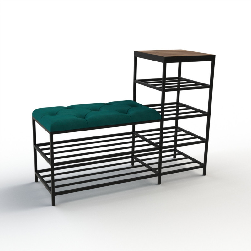 Банкетка для обуви Барселона-1 100см велюр бирюзовый/калифорнийский орех 2-4-9005