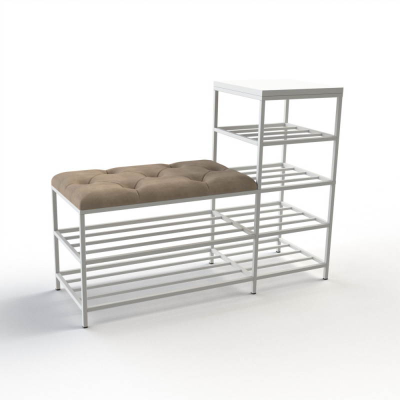 Банкетка для обуви Барселона-1 100см велюр бежевый/белая аляска 3-3-9003