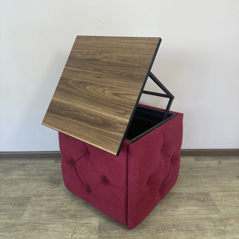 Пуф-трансформер 5в1 Mzavod Остин-1 со столиком велюр красный/орех калифорнийский 4-4-9005