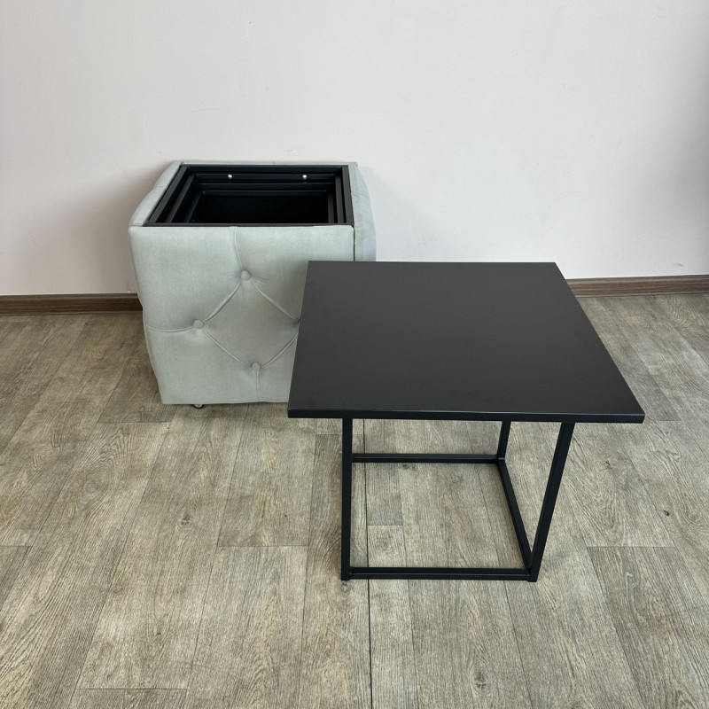 Пуф-трансформер 5в1 Mzavod Остин-1 со столиком велюр светло-серый/черный 6-5-9005