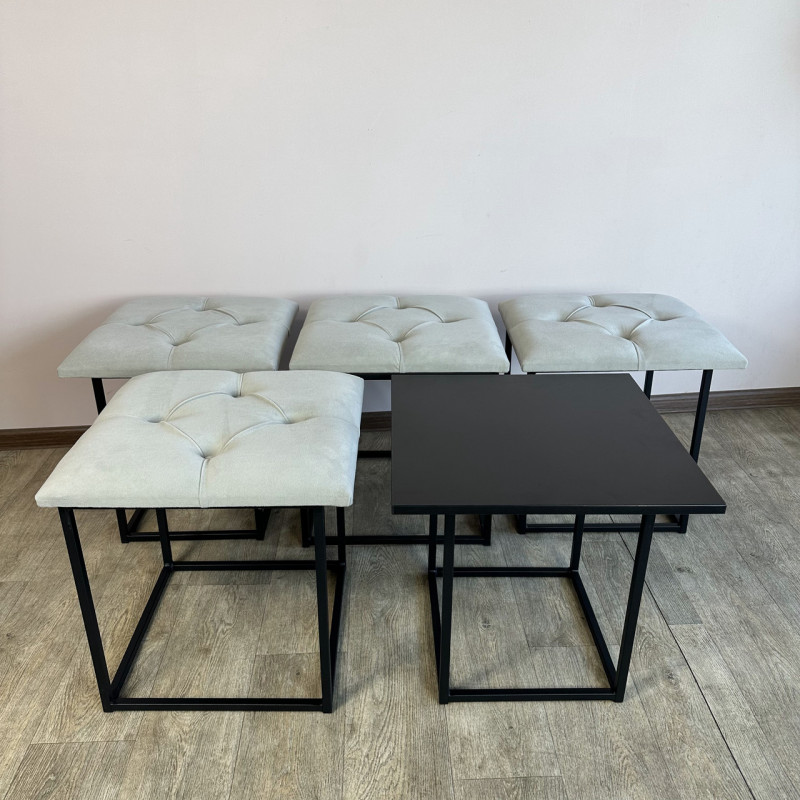 Пуф-трансформер 5в1 Mzavod Остин-1 со столиком велюр светло-серый/черный 6-5-9005