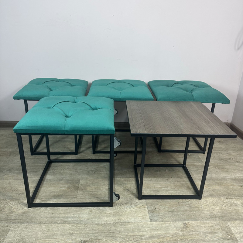 Пуф-трансформер 5в1 Остін-1 зі столиком велюр смарагдовий/ріголетто темний 8-1-9005